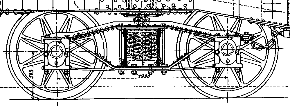 Diamond-Drehgestell, Baden, 1903; Achsstand 1800 mm, Lastübertragung durch seitliche Rollen