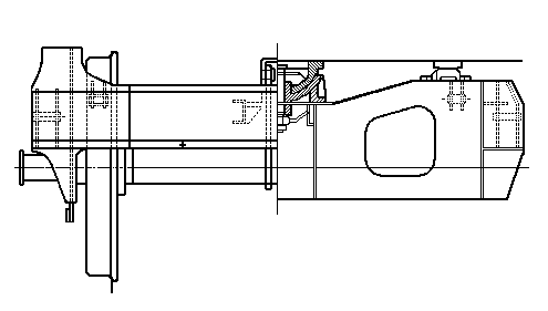 Drehgestell für Dienst-Schotterwagen Talbot, 1800 mm Achsstand,  Skizze Stirnansicht/Schnitt durch den Hauptquerträger