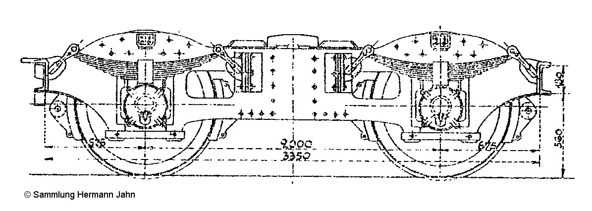 Pressblech-Drehgestell, genietet, Zeichnung Cf 106, Seitenansicht