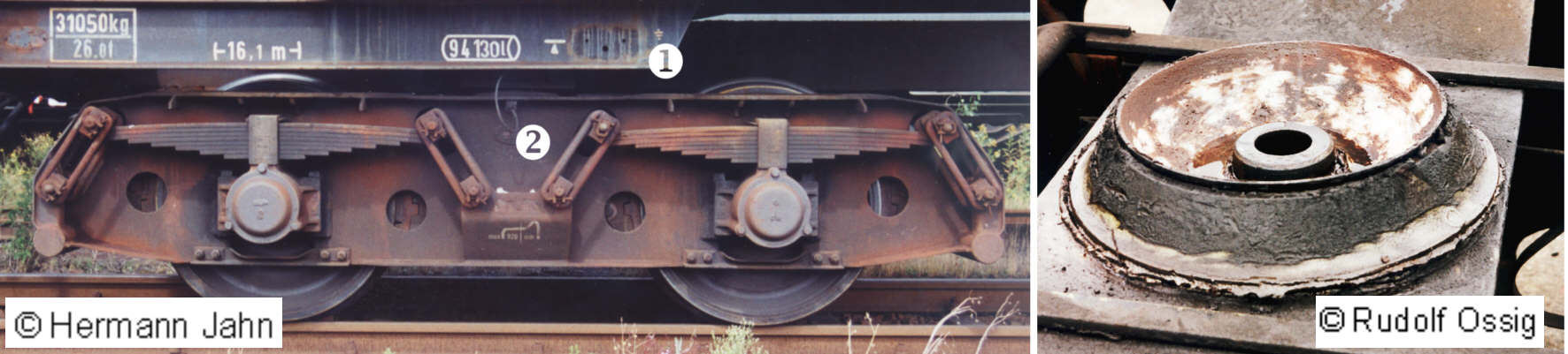 Drehgestelle mit nachträglich eingefügter Kunststoff-Einlage (TTR, Minden Dorstfeld); Fotos: H. Jahn, R. Ossig