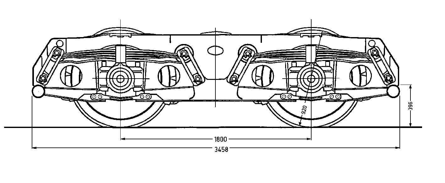 Drehgestell Bauart LHB 78 (DB BA 586) ;  Skizze: Hermann Jahn, auf Grundlage einer LHB-Zeichnung