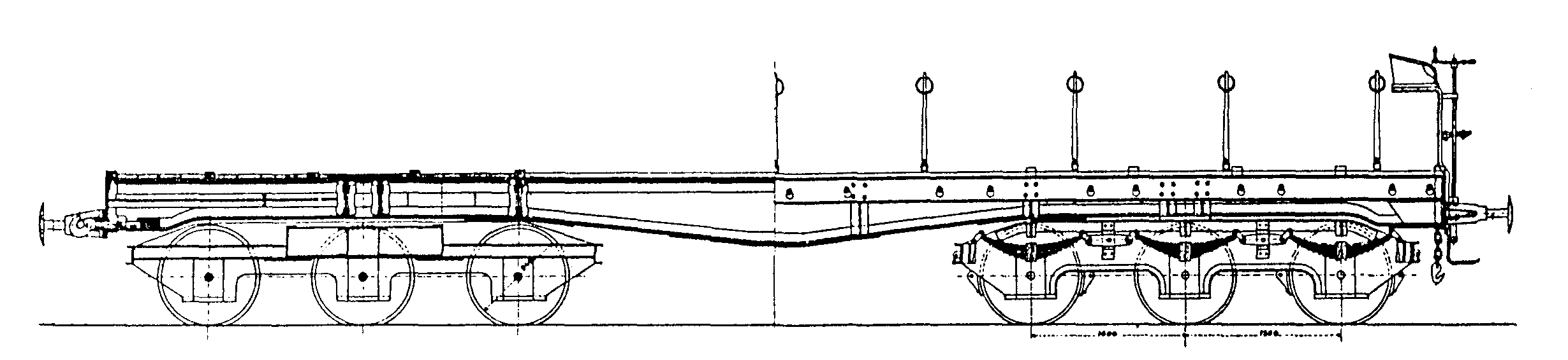 Zeichnung: Sechsachsiger Plattformwagen der Kgl. Pr. Staatsbahnen, Direktion Köln (rechtrheinisch)
